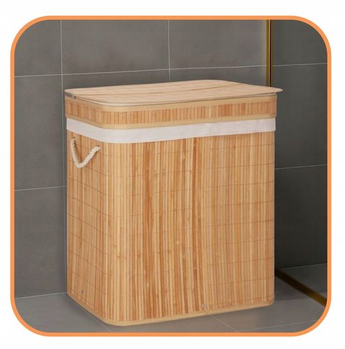 KOSZ BAMBUSOWY NA PRANIE BIELIZNĘ DWUKOMOROWY Z POKRYWĄ POJEMNIK DUŻY 100L na Arena.pl