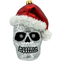 Czaszka Halloween w czapce Świętego Mikołaja: srebrna
