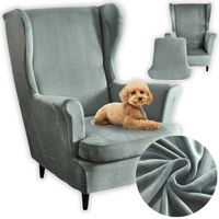 Pokrowiec na fotel uszak elastyczny welur szary łatwe czyszczenie