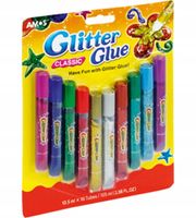 KOLOROWE KLEJE z brokatem GLITTER GLUE zestaw 10 KOLORÓW 10,5 ml AMOS