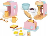 Drewniany Sprzęt Kuchenny AGD - Różowy Zestaw Ekspres Toster Mikser