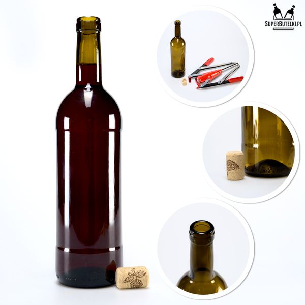 15x butelki na wino 750 ml BORDEAUX BRĄZOWE z korkiem aglomerowanym na Arena.pl