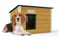 Drewniania ocieplana buda dla psa rozmiar L płaski dach + kurtyna