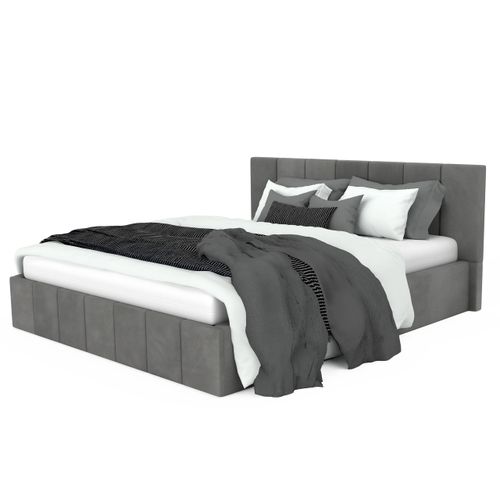 ŁÓŻKO TAPICEROWANE DO SYPIALNI 140x200 ŁÓŻKO PREMIUM Z POJEMNIKIEM SZARE na Arena.pl