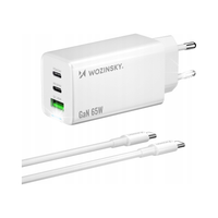 Ładowarka sieciowa GaN USB-A USB-C z kablem USB-C 65W - biała