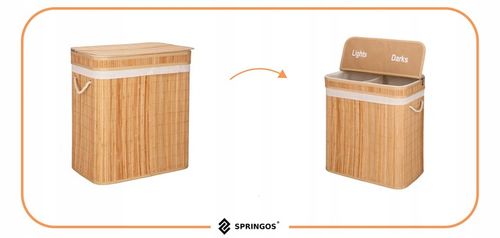 KOSZ BAMBUSOWY NA PRANIE BIELIZNĘ DWUKOMOROWY Z POKRYWĄ POJEMNIK DUŻY 100L na Arena.pl