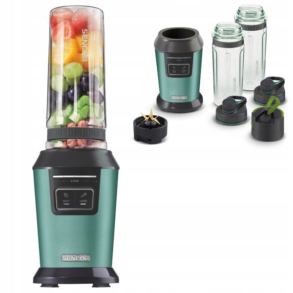 Blender kielichowy do smoothie 800W 2x0,6L turkus tritan Sencor SBL 7171GR zdjęcie 1