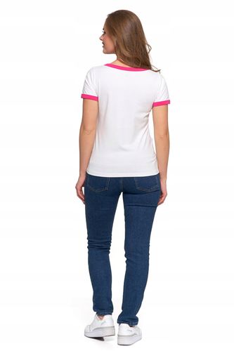 T-shirt Koszulka Damska Bawełna Slim Fit z Napisami Biło-Różowy MORAJ - XXL na Arena.pl