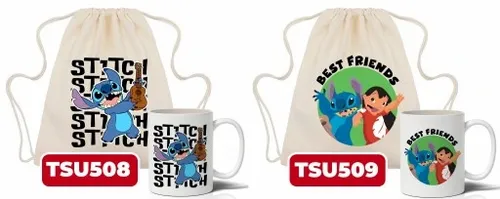 Zestaw Worek Beżowy + Kubek Biały LILO I STITCH Wz na Arena.pl