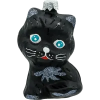 Bombka choinkowa szklana: Uroczy kot z niebieskimi oczami: czarny