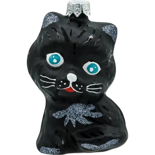 Bombka choinkowa szklana: Uroczy kot z niebieskimi oczami: czarny na Arena.pl