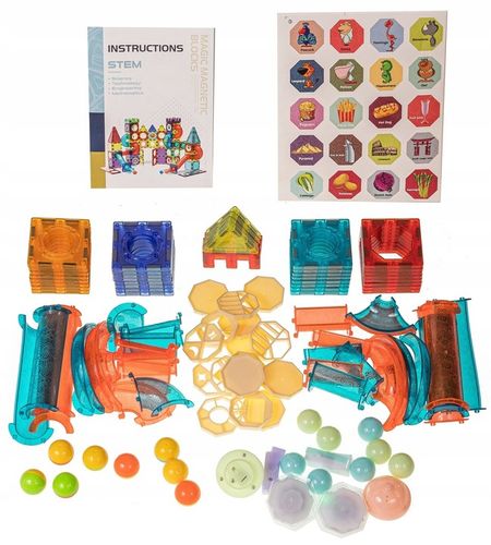 KLOCKI MAGNETYCZNE ŚWIĘCĄCE TOR KULKOWY KLOCKI KONSTRUKCYJNE KULODROM 110EL na Arena.pl