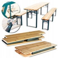 zestaw biesiadny 220cm drewniany skladany stol i ławki Komplet Piwny Barowy