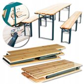 zestaw biesiadny 220cm drewniany skladany stol i ławki Komplet Piwny Barowy