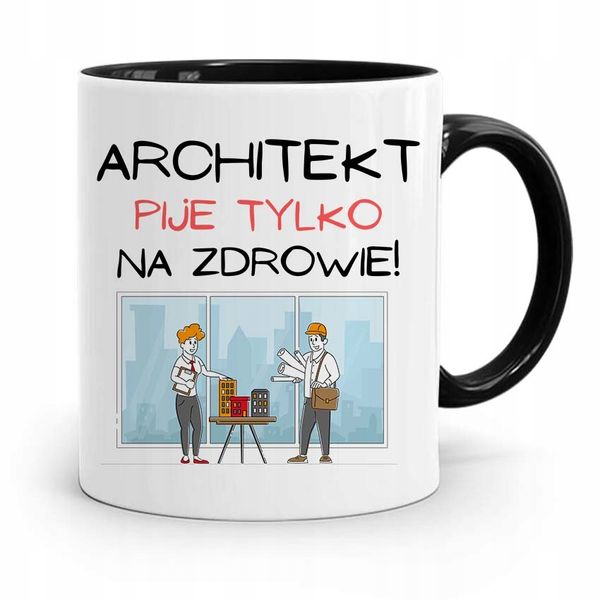 Kubek Czarny Dla Architekta Pije Na Zdrowie! Z Nadrukiem Ze Zdjęciem zdjęcie 1
