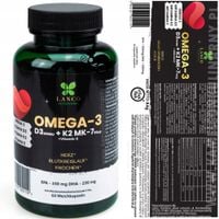 OMEGA 3 1000mg EPA + DHA + D3 2000 + K2MK7 + WIT E 60kaps na 2 m-ce LANCO