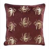 Poszewka welwetowa ze złotym nadrukiem BEES 45x45 czerwona