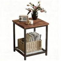 STOLIK KAWOWY KWADRATOWY POMOCNICZY BOCZNY Z PÓŁKĄ RETRO VINTAGE LOFT 55 CM