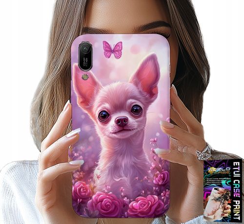 ETUI DO HUAWEI Y6 2019 - SŁODKA CHIHUAHUA NA RÓŻOWYM TLE KWIATAMI na Arena.pl