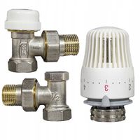 ZESTAW TERMOSTATYCZNY KĄTOWY ZAWÓR ZASILAJĄCY POWROTNY GŁOWICA DO GRZEJNIKA