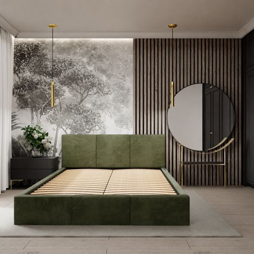 ŁÓŻKO TAPICEROWANE DO SYPIALNI 160x200 ŁÓŻKO PODWÓJNE Z POJEMNIKIEM KHAKI na Arena.pl