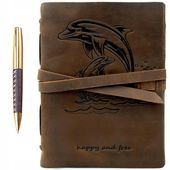 NOTES DZIENNIK SKÓRZANY POSTARZANY VINTAGE MIĘKKI 20x15cm Z MOTYWEM DELFINA