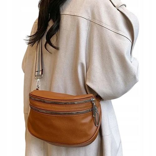 Torebka Damska Nerka BRĄZOWA Pojemna na Ramię Pasek Parciany Srebrny Zamek na Arena.pl