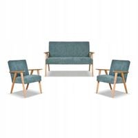 Zestaw mebli PRL retro SOLER sofa fotele Family Meble turkus sztruks Anafi