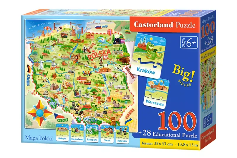 Puzzle 100 elementów. Mapa Polski + Quiz 28 elementów zdjęcie 1