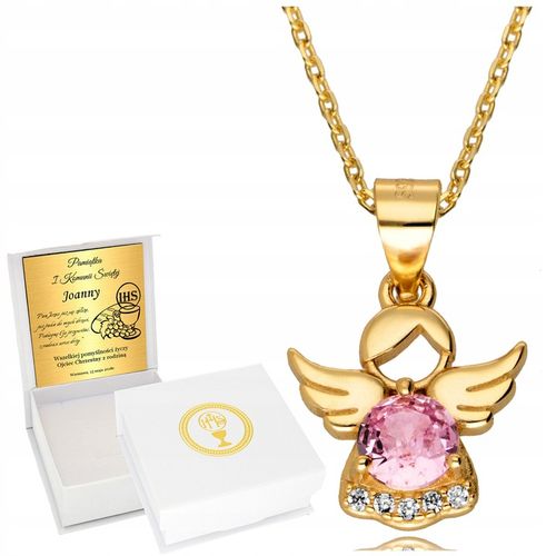 Złoty Łańcuszek z Aniołkiem 925 Anioł Róż Chrzest Komunia Roczek Grawer na Arena.pl