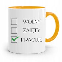 Dla Pracownika Kubek Żółty Wolny Zajęty Pracuje Z Nadrukiem Ze Zdjęciem