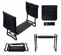 Klęcznik składany ogrodowy czarny z 2 torbami na narzędzia 4w1 siedzisko