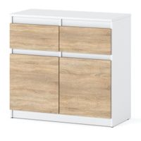 Komoda Biała Z Drewnem 2 Szuflady 80cm Pojemna Szafka Nowoczesna Sonoma
