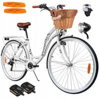 ROWER MIEJSKI DAMSKI 28'' DAMKA WIKLINOWY KOSZYK KOSZ 6 PRZERZUTKI SHIMANO