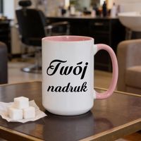 Duży kubek XXL z różowym wnętrzem i uszkiem z Twoim nadrukiem