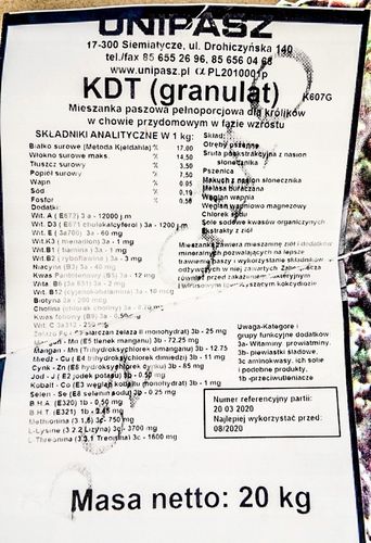 Pasza dla królików domowy w tuczu 20kg KDT Unipasz na Arena.pl