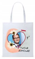 Mateusz Morawiecki Pis Torba Eco Biała Shopper Z Nadrukiem Ze Zdjęciem
