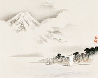 Plakat 50x40cm View of Mount Fuji, Kōno Bairei Japoński Vintage do Salonu