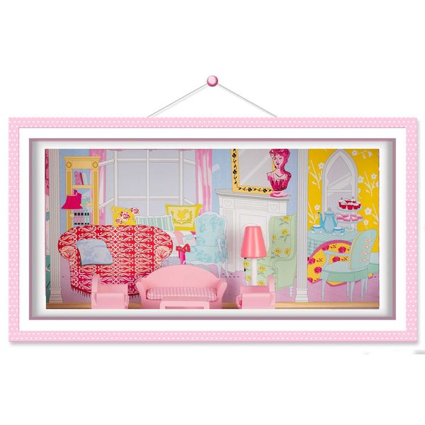 Drewniany domek dla lalek duży 3-piętrowy z windą i lampką LED zdjęcie 9