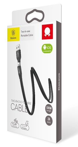 Kabel USB Micro Iphone 2w1 Baseus Portable 1,2m 2A czarny na Arena.pl
