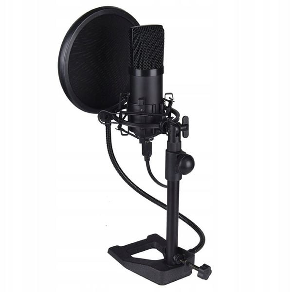 MIKROFON POJEMNOŚCIOWY USB + STATYW UCHWYT POP FILTR KOSZ DNA PODCAST 700 zdjęcie 11
