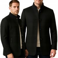 Męski płaszcz zimowy jesienny elegancki jednorzędowy ze stójką kurtka