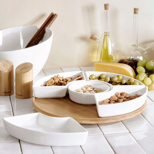 Półmisek na przekąski zestaw 5 x miseczka biała ceramika OBROTOWY TALERZ na Arena.pl