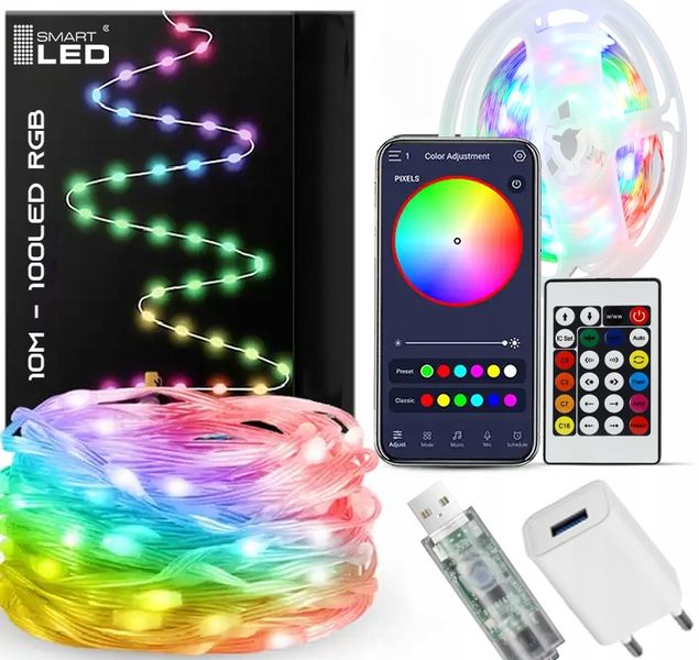 Lampki choinkowe łańcuch świetlny LED 10M 100LED RGB Aplikacja pilot zdjęcie 1