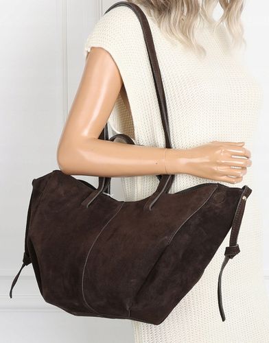 Włoska torebka damska VERA PELLE skórzana zamszowa shopper MB09 Czekoladowa na Arena.pl