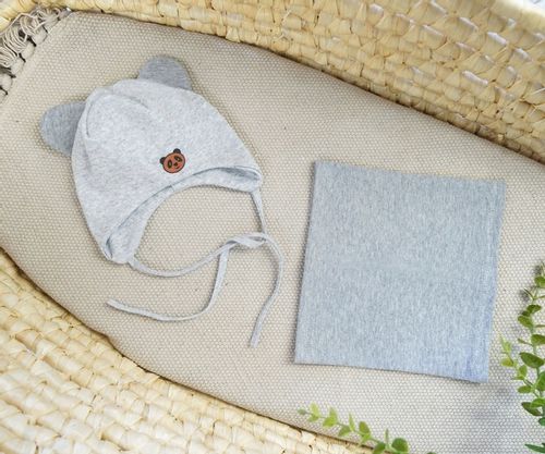 Szary komplet PANDUSIA czapka + komin r. 46-48 wiązany bawełna prążki na Arena.pl