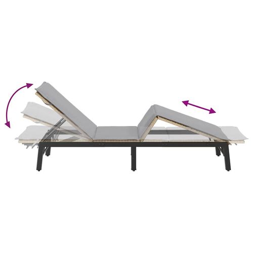 Leżak z poduszką, beżowy, polirattan na Arena.pl