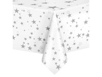 Obrus foliowy w gwiazdki, srebrny, 137 cm x 274 cm