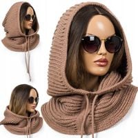 BRĄZOWY KAPTUR Z WEŁNĄ DUŻY BALACLAVA CIEPŁA CZAPKA DAMSKA JAKOŚĆ