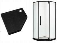 Kabina prysznicowa pięciokątna czarna LOFT z wysokim 14 cm brodzikem